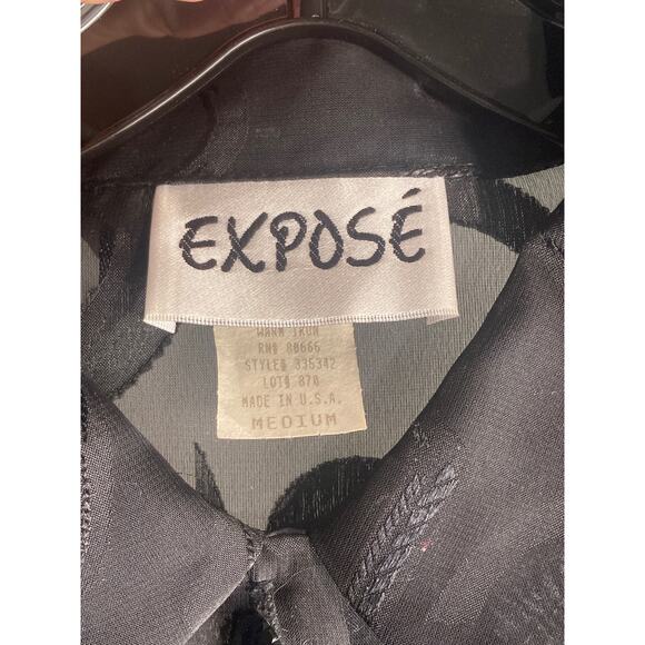 Vintage Heart Print Expose Sheer Blouse 90s Y2K Black Squiggle ~ Sz M - Picture 10 of 11